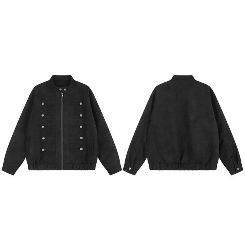 Women's Military-Inspired Oversized Jacket with Stand-Up Collar and Decorative Button Row Amarae