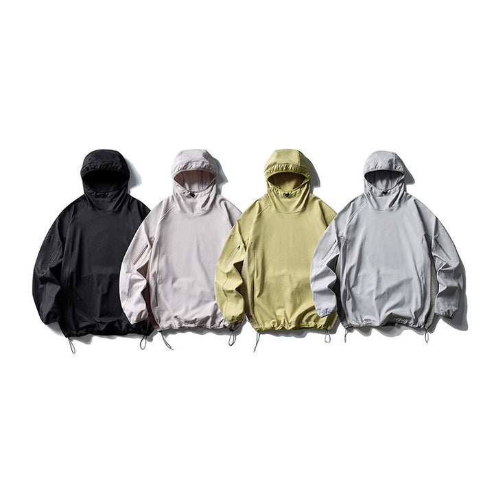Unisex Lightweight Technical Hooded Anorak with Raglan Sleeves, Arm Pockets and Drawstring Amarae
