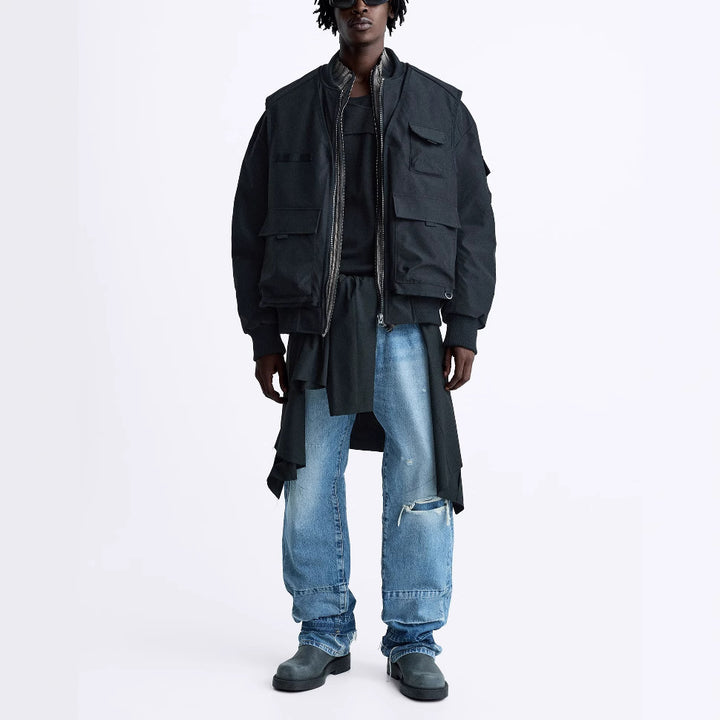 Men's Utility Blouson with Multiple Pockets and Stand-up Collar Amarae