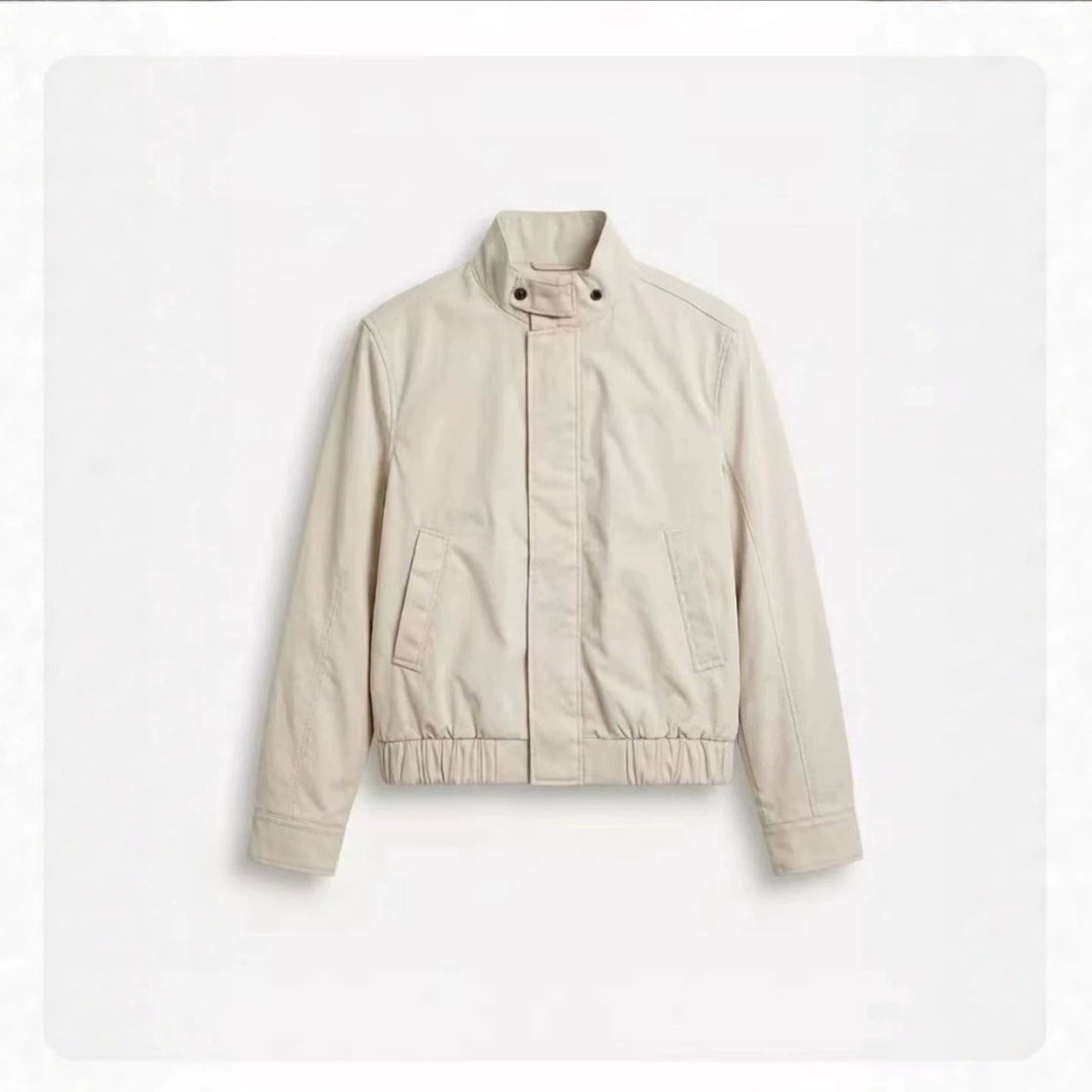 Men's Short Stand Collar Blouson with Hidden Zipper and Elastic Hem Amarae