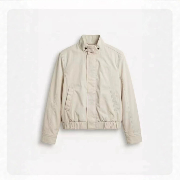Men's Short Stand Collar Blouson with Hidden Zipper and Elastic Hem Amarae