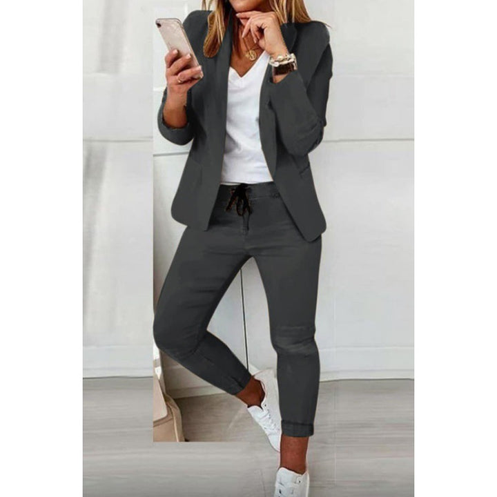 Women's Two-Piece Stretch Jersey Blazer Set with Drawstring Jogging Pants Amarae