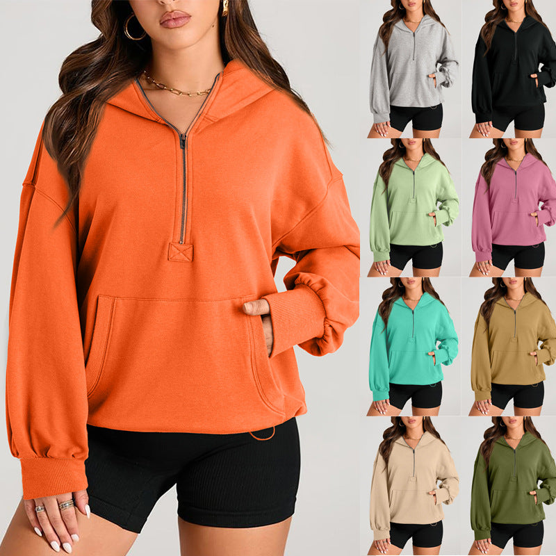 Women's Oversize Half-Zip Hoodie with Kangaroo Pocket Amarae