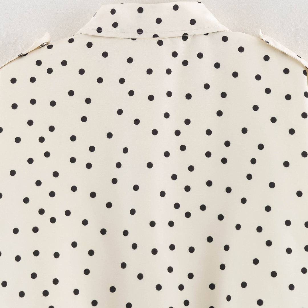 Ladies Polka Dot Cropped Blazer with Shirt Collar and Epaulettes Amarae