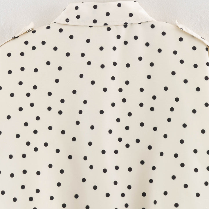 Ladies Polka Dot Cropped Blazer with Shirt Collar and Epaulettes Amarae