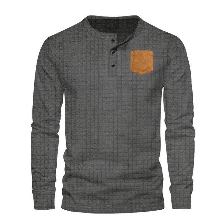 Men's Long Sleeve Henley T-Shirt with Textured Design and Contrasting Chest Pocket Lune London
