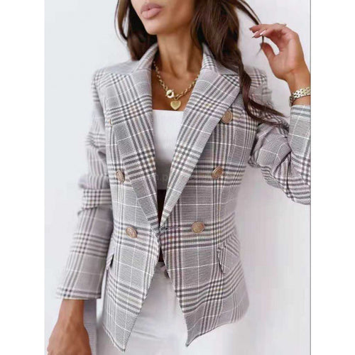 Plaid blazer for women with a modern cut and double-breasted buttons Amarae