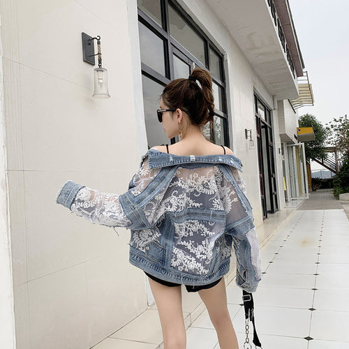 Veste en denim pour femme avec décoration en dentelle transparente Chic & Stil