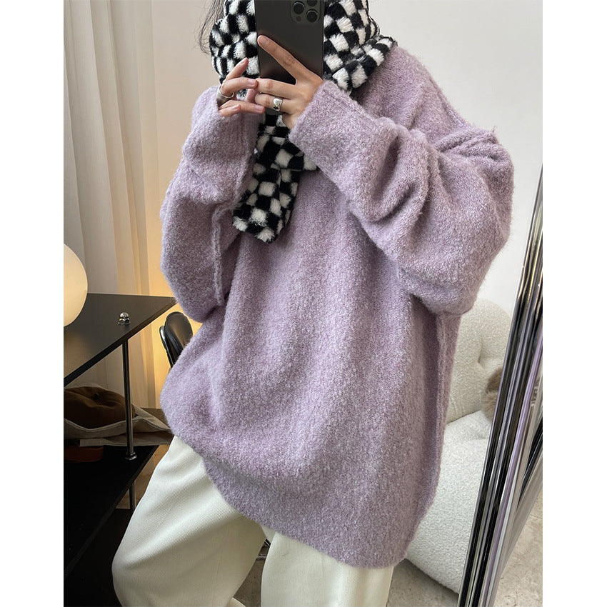 Women Cozy Oversized Knit Dress with Boucle Structure and Round Neckline Amarae