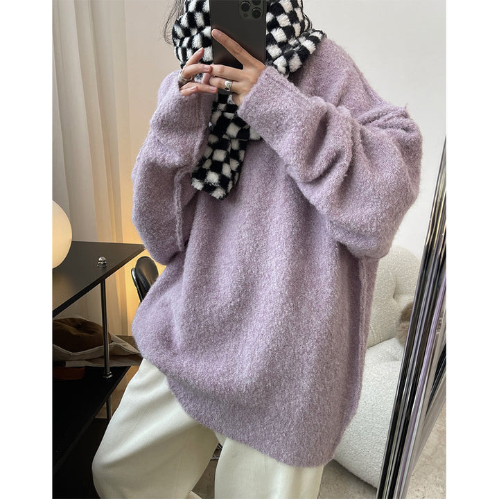 Women Cozy Oversized Knit Dress with Boucle Structure and Round Neckline Amarae