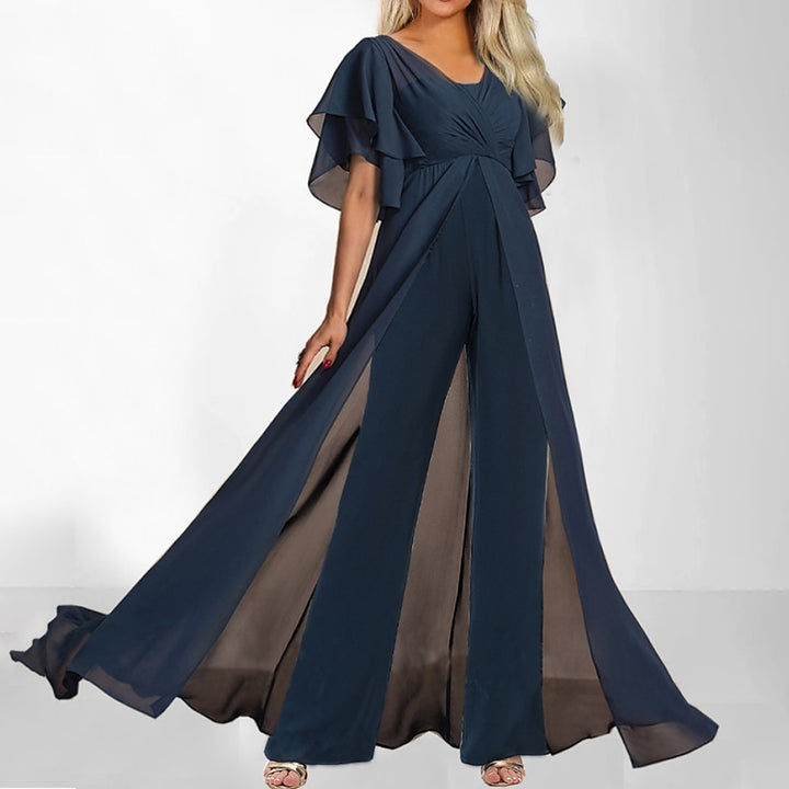Ladies Elegant Jumpsuit with Chic Chiffon Overlay and Style