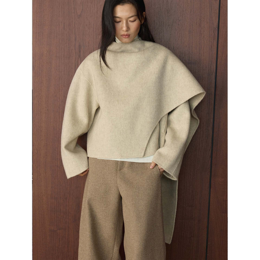 Women's Cape Coat with Asymmetrical Overlay and Wool Blend Amarae