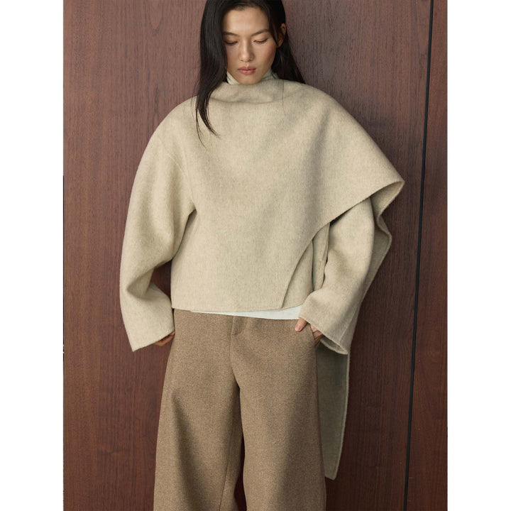 Women's Cape Coat with Asymmetrical Overlay and Wool Blend Amarae