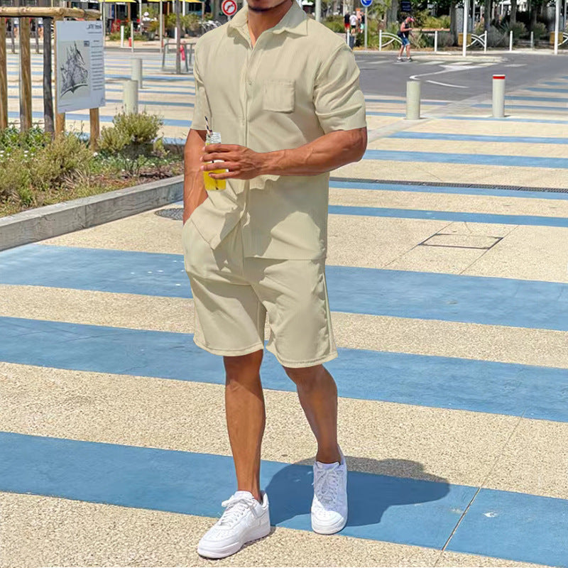 Casual short-sleeved set for men in high-quality material with practical pockets Amarae