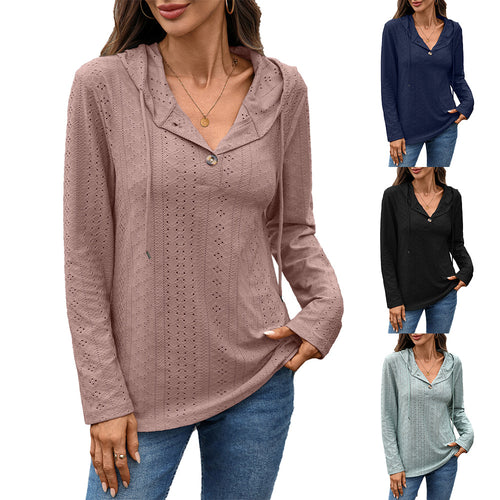 Women’s blouse with a small hole pattern and hood Amarae
