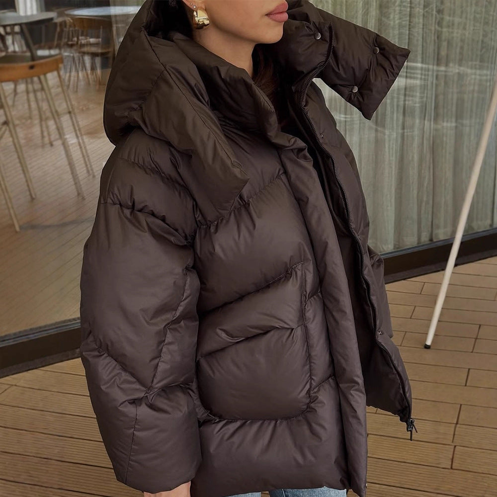 Women Oversize Quilted Jacket with High Shawl Collar and Padded Filling Amarae