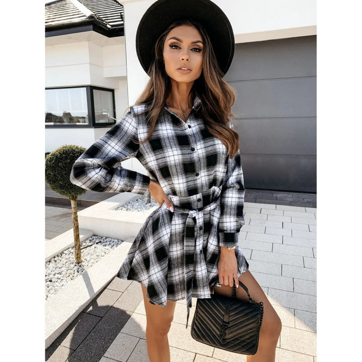 Checkered shirt for women with belt Lune London