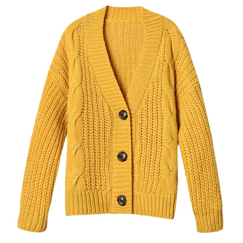 Cardigan en tricot chunky à col V et détails de bouton pour femmes Chic & Stil