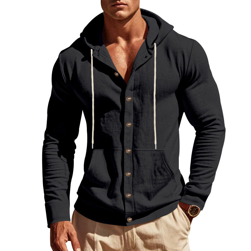 Men's hooded shirt with button placket and practical pockets Chic and style