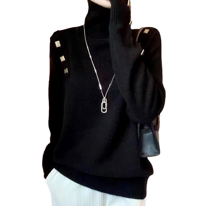 Pull à col roulé pour femmes avec détails de boutons décoratifs Chic & Stil