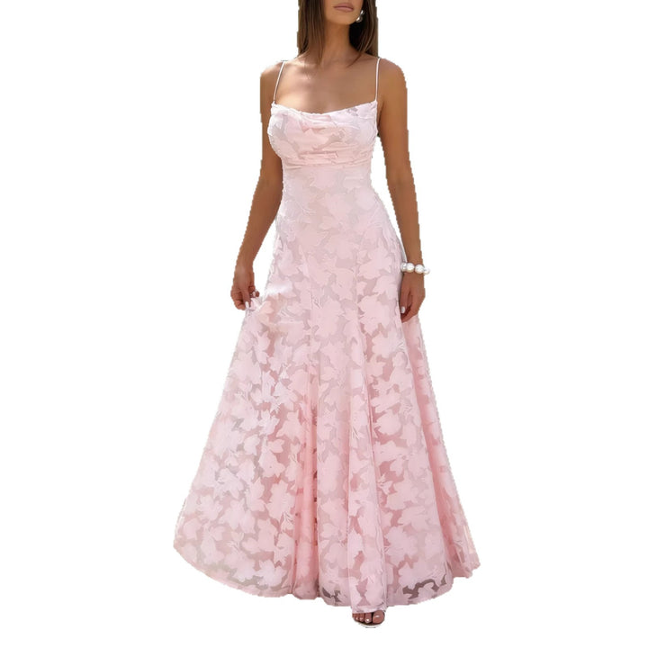 Ladies Elegant Maxi Dress with Floral Lace Design and Adjustable Spaghetti Straps Lune London