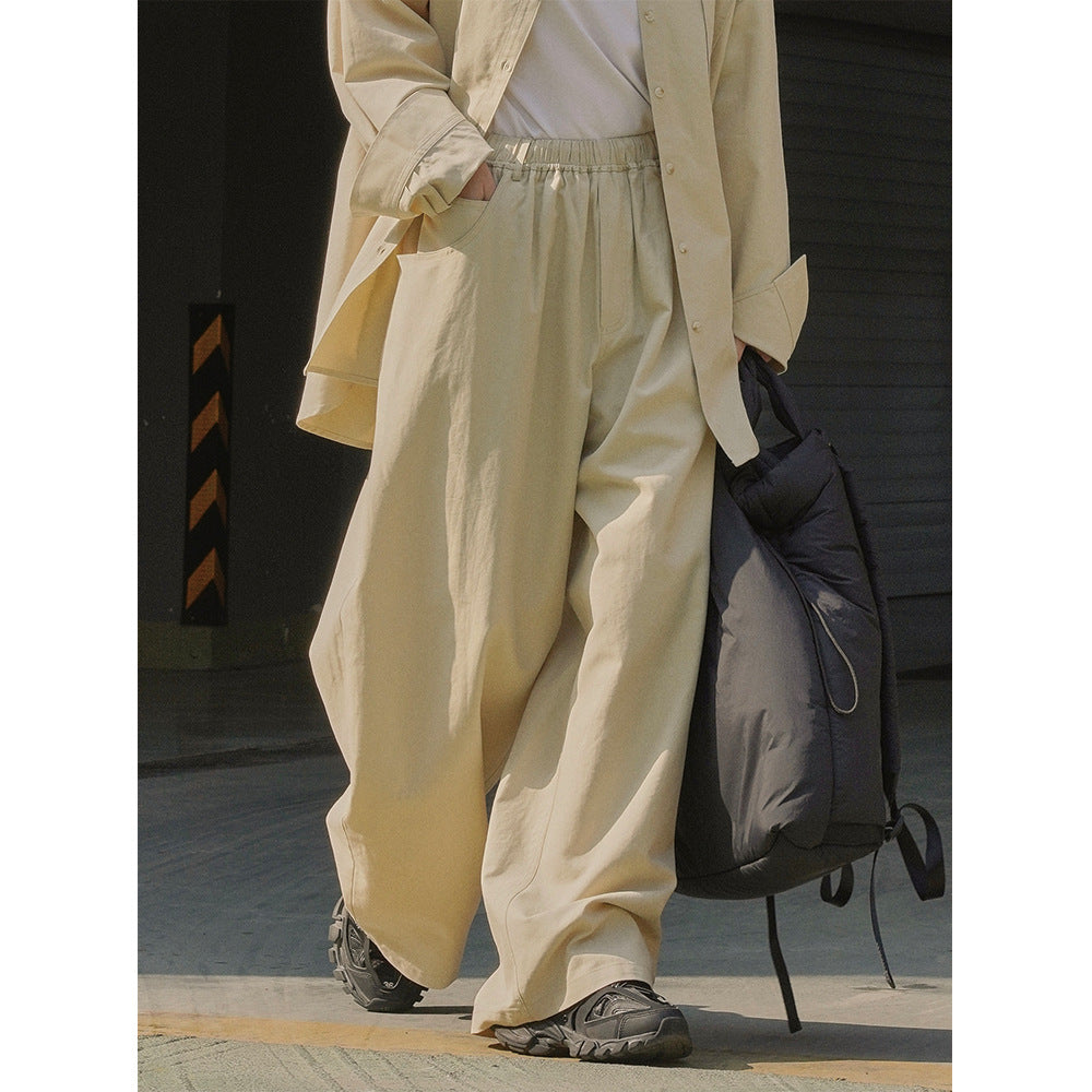 Ladies Extra Wide High-Waist Cotton Twill Palazzo Pants with Elastic Waistband and Side Pockets Amarae
