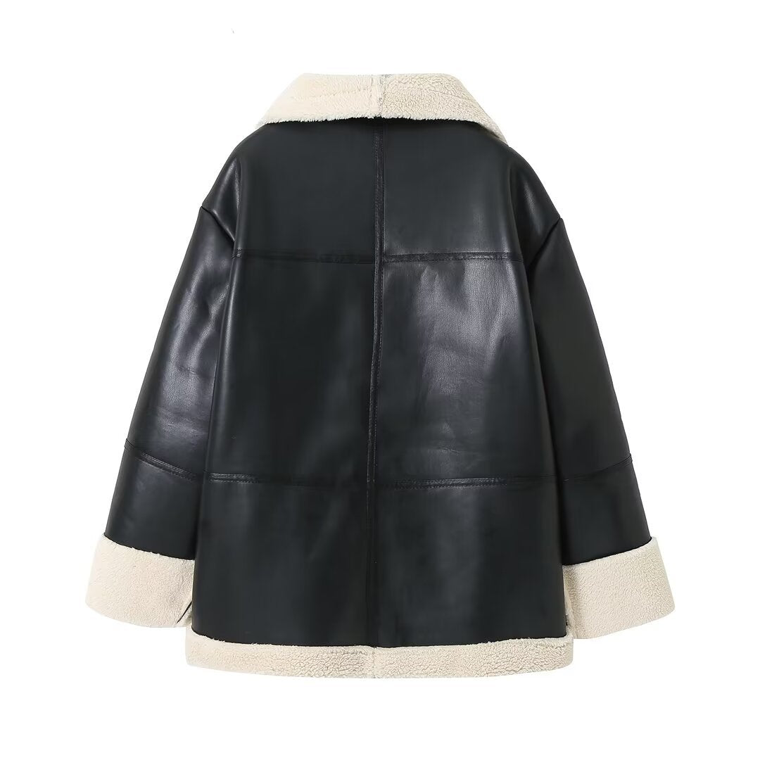 Quilted faux leather jacket for women with warm inner lining and stylish lapel collar Lune London
