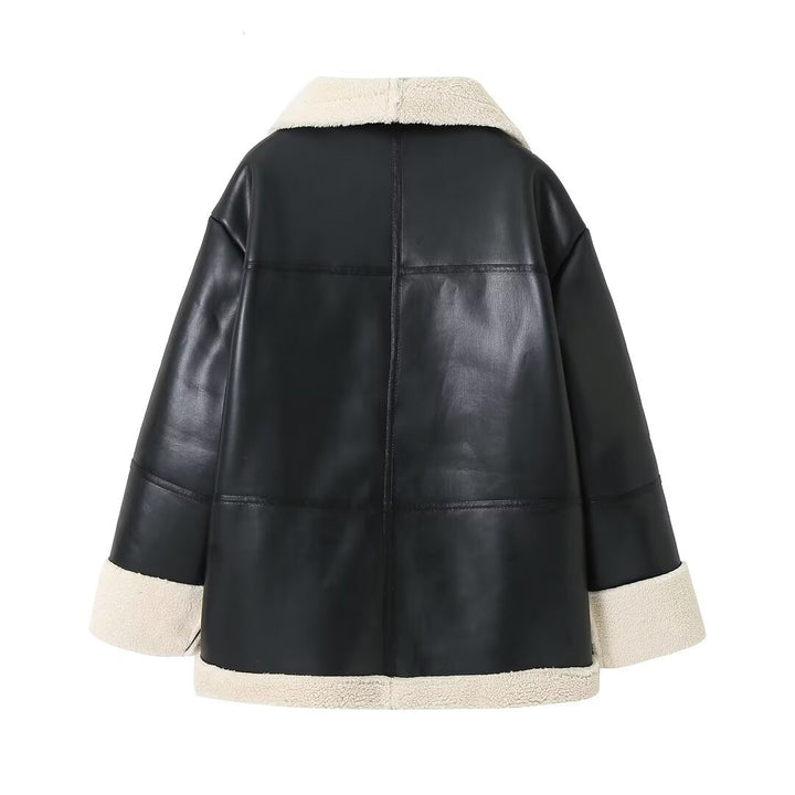 Quilted faux leather jacket for women with warm inner lining and stylish lapel collar Lune London