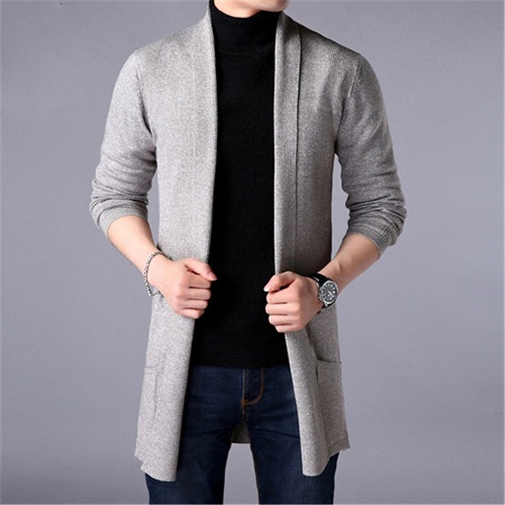 Long knit coat for men with open fronts and modern details Lune London