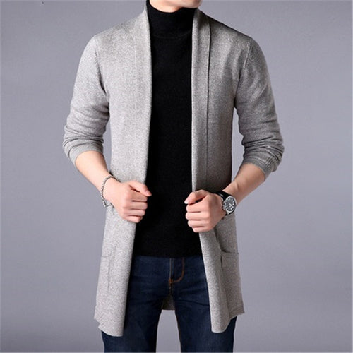 Long knit coat for men with open fronts and modern details Amarae