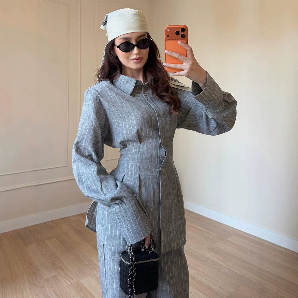 Women's Lightweight Linen Loungewear Set with Oversized Shirt and Wide Leg Pants Amarae