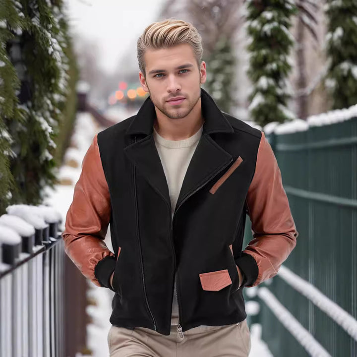 Fashionable combined fleece jacket for men with leather accents Lune London