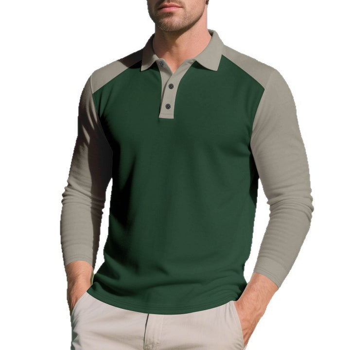 Men's long sleeve polo shirt with contrasting sleeves in breathable cotton blend Lune London