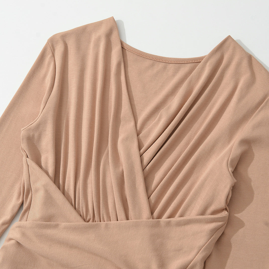 Women's Maxi Wrap Dress with Tailored Wrap Section and Long Sleeves Amarae