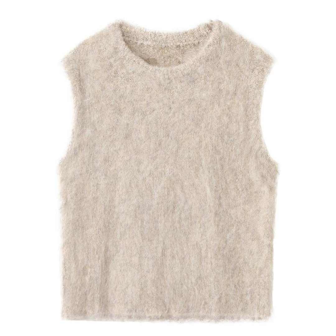 Women Fluffy Sleeveless Boxy Knit Vest with Soft Mohair Effect Amarae