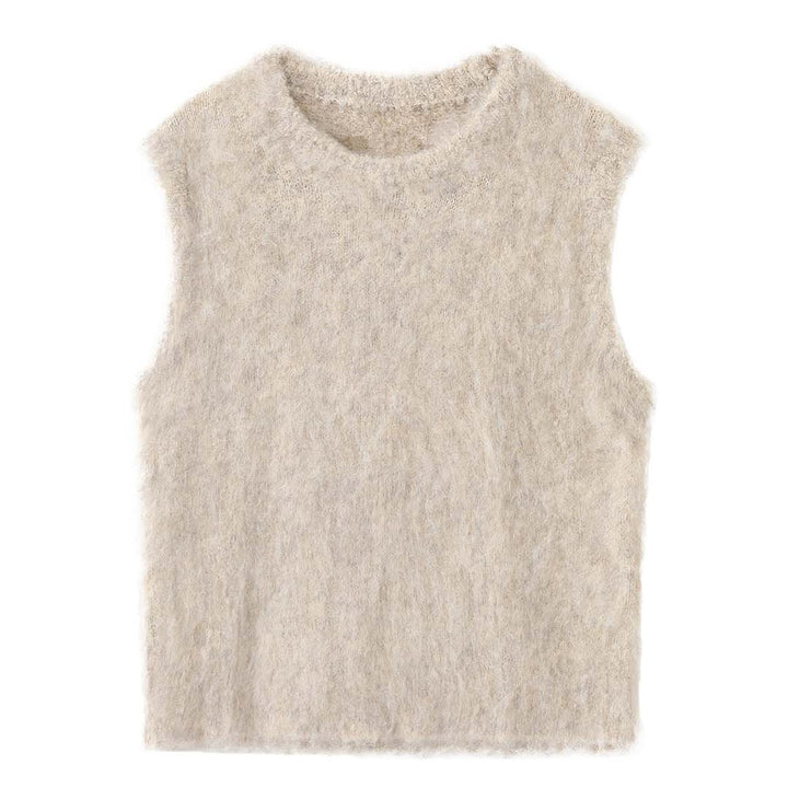 Women Fluffy Sleeveless Boxy Knit Vest with Soft Mohair Effect Amarae