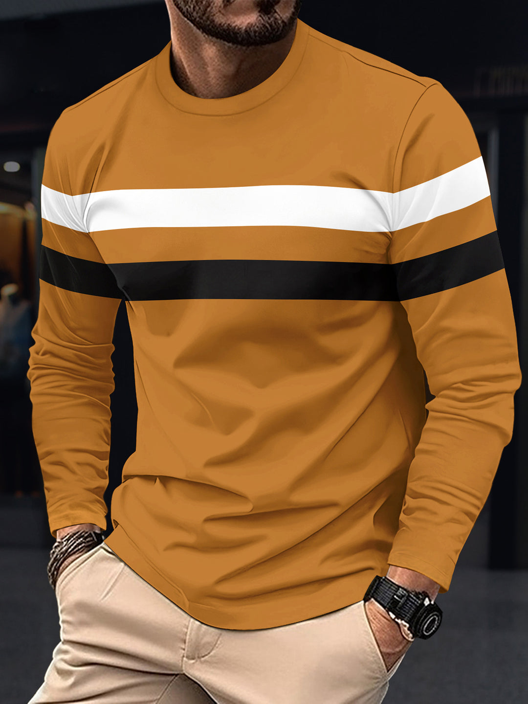 Men's trendy long sleeve t-shirt with chic and stylish sporty stripes
