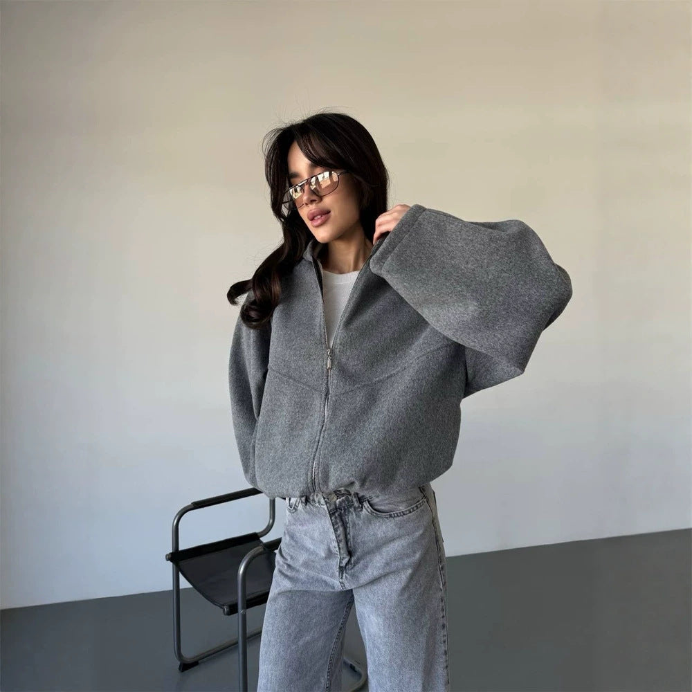 Women's Oversize Hoodie Jacket with Zipper and Drawstring Hem Amarae