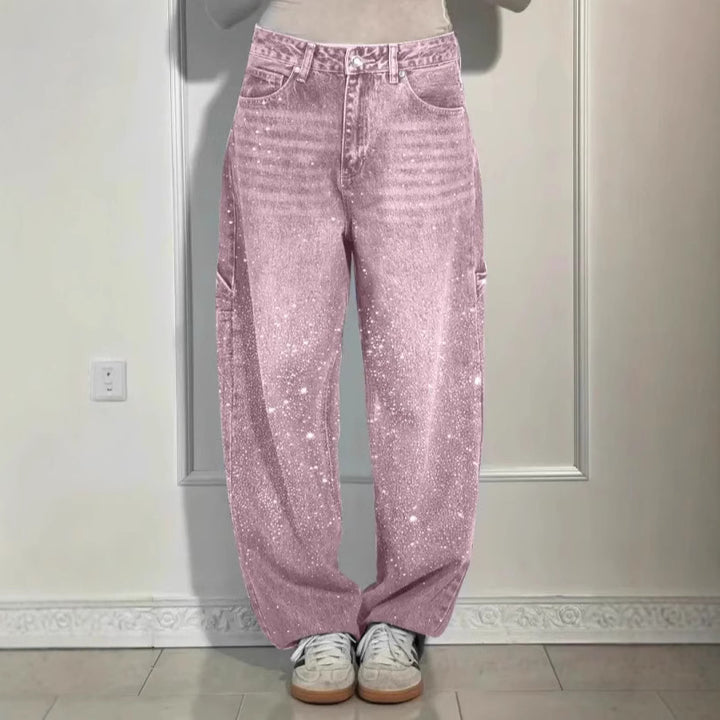 Ladies Oversized Cargo Jeans with Shimmering Detail Lune London