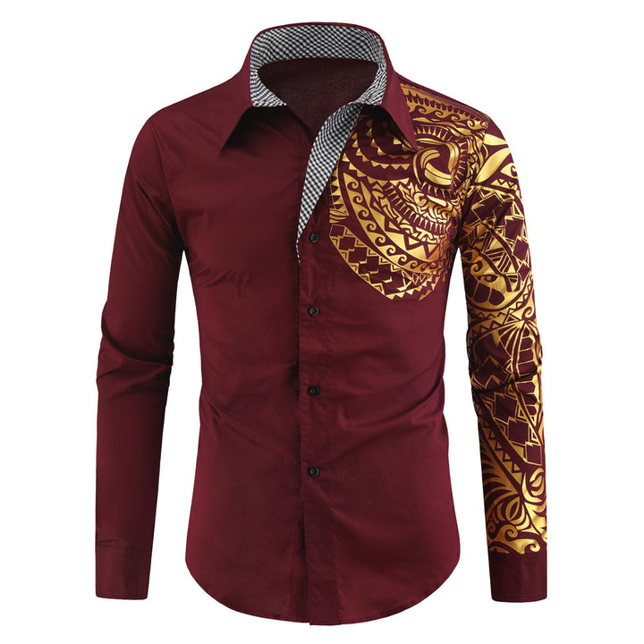 Long Sleeve Shirt for Men with Exotic Printed Design and Contrasting Collar Lune London
