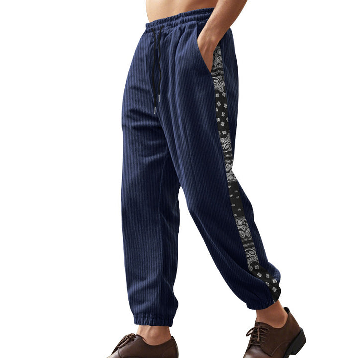 Men's leisure trousers with decorative side panels in bandana design Lune London