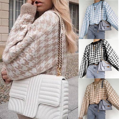 Pull en tricot pour femmes avec un motif pied-de-poule moderne et une coupe décontractée Chic & Stil