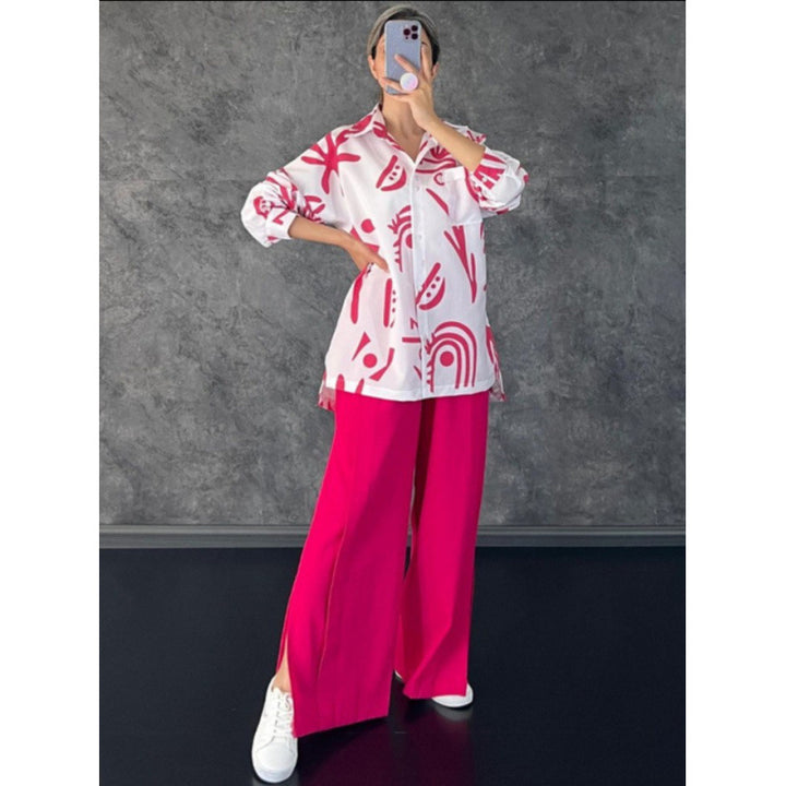 Women Oversized Casual Shirt with Graphic Print and Wide Cut Lune London