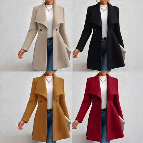 Manteau en laine élégant pour femmes avec revers à la mode et patte de boutonnage double Chic & Stil