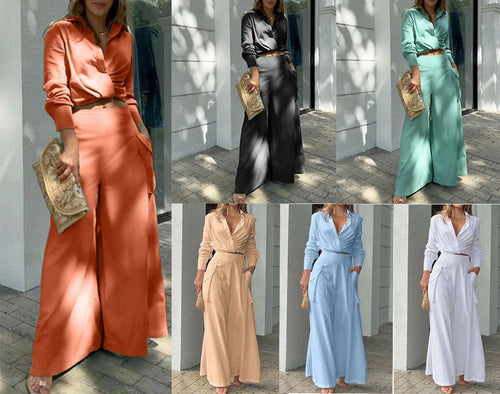 Women Elegant and Casual Two-Piece Set with Crop Top and Wide Palazzo Pants Amarae