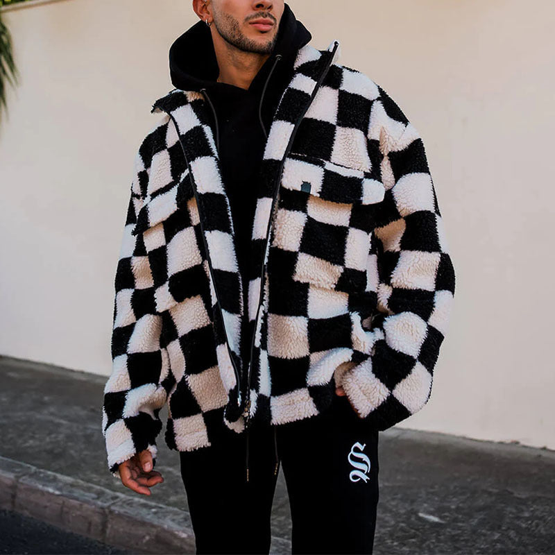 Trendy checked padded coat for men with practical pockets Lune London