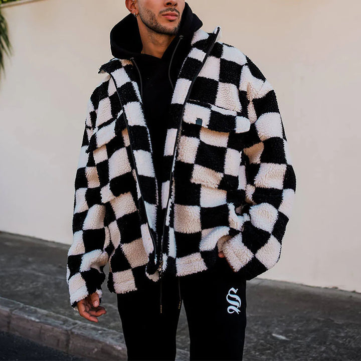 Trendy checked padded coat for men with practical pockets Lune London