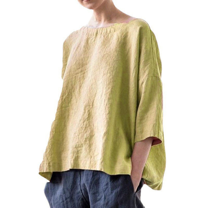 Women's oversized linen blouse with wide boxy cut, boat neckline and 3/4 sleeves Amarae