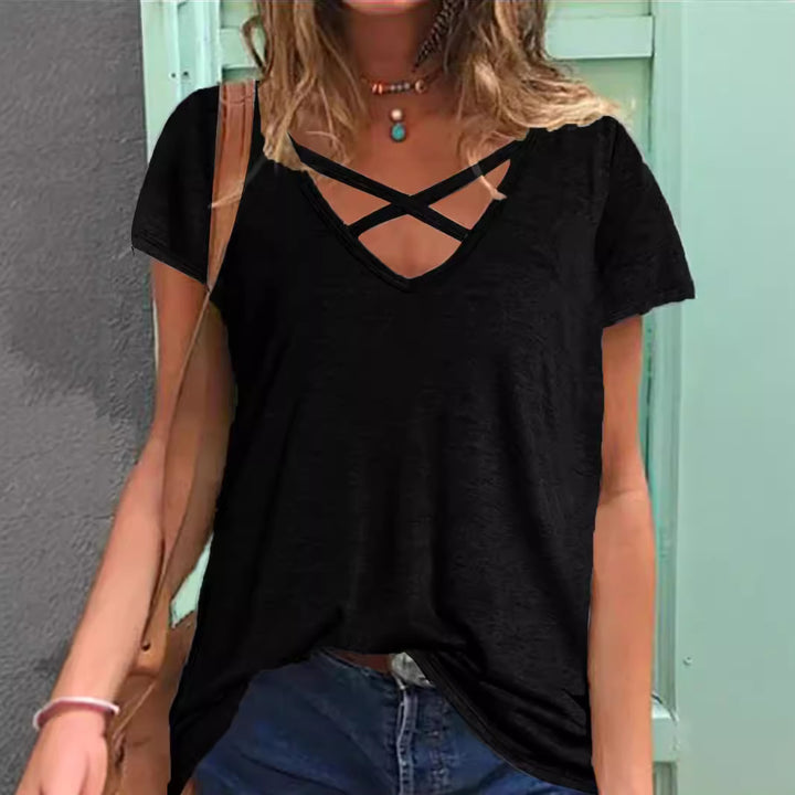 Casual V-neck crossover T-shirt for women Lune London