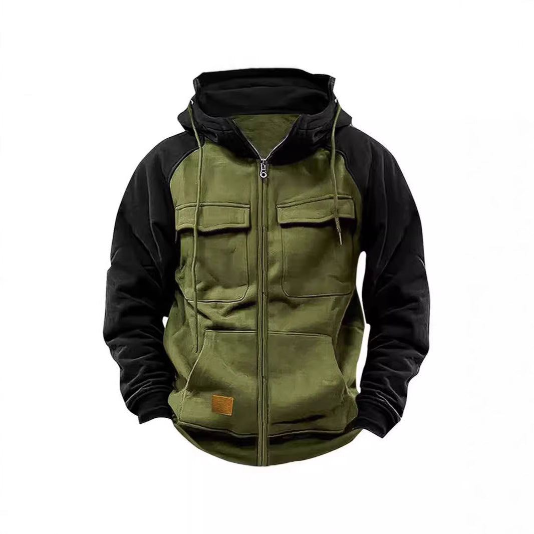 Hooded jacket for men with practical front utility pockets and a high collar Lune London